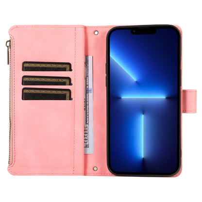 For iPhone 13 Pro 6.1 inch Leather Card Holder Phone Case Rhombus Imprint Zipper Pocket Wallet Stand Cover