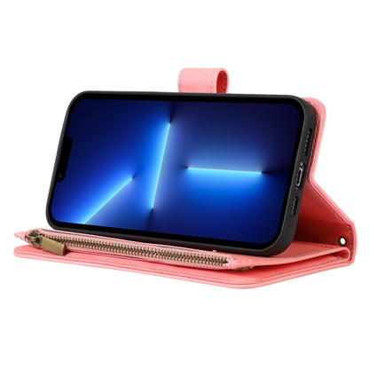 For iPhone 13 Pro 6.1 inch Leather Card Holder Phone Case Rhombus Imprint Zipper Pocket Wallet Stand Cover