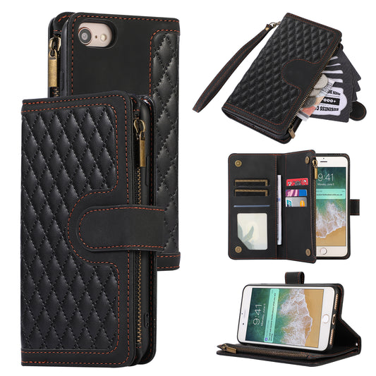 For iPhone 7 / 8 4.7 inch / SE (2022) / (2020) Imprinted Phone Case 9 Card Slots Leather Wallet Stand Cover with Zipper Pocket