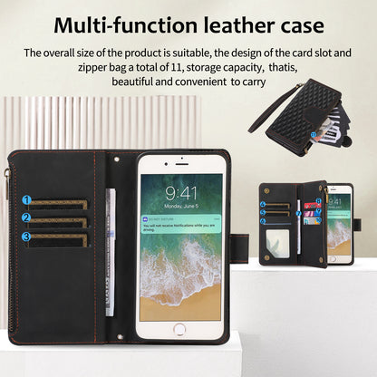 For iPhone 7 / 8 4.7 inch / SE (2022) / (2020) Imprinted Phone Case 9 Card Slots Leather Wallet Stand Cover with Zipper Pocket