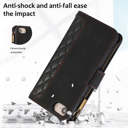 For iPhone 7 / 8 4.7 inch / SE (2022) / (2020) Imprinted Phone Case 9 Card Slots Leather Wallet Stand Cover with Zipper Pocket