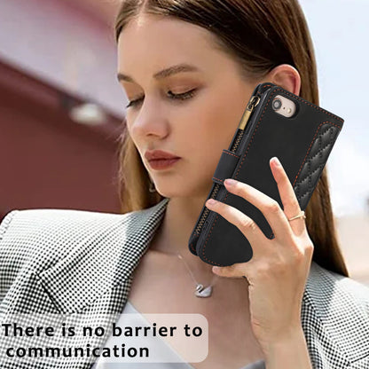 For iPhone 7 / 8 4.7 inch / SE (2022) / (2020) Imprinted Phone Case 9 Card Slots Leather Wallet Stand Cover with Zipper Pocket