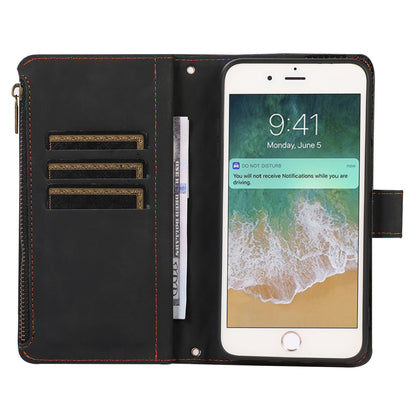 For iPhone 7 / 8 4.7 inch / SE (2022) / (2020) Imprinted Phone Case 9 Card Slots Leather Wallet Stand Cover with Zipper Pocket