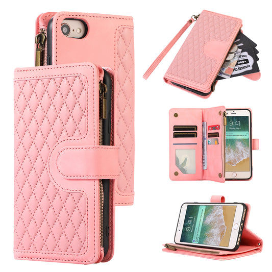 For iPhone 7 / 8 4.7 inch / SE (2022) / (2020) Imprinted Phone Case 9 Card Slots Leather Wallet Stand Cover with Zipper Pocket