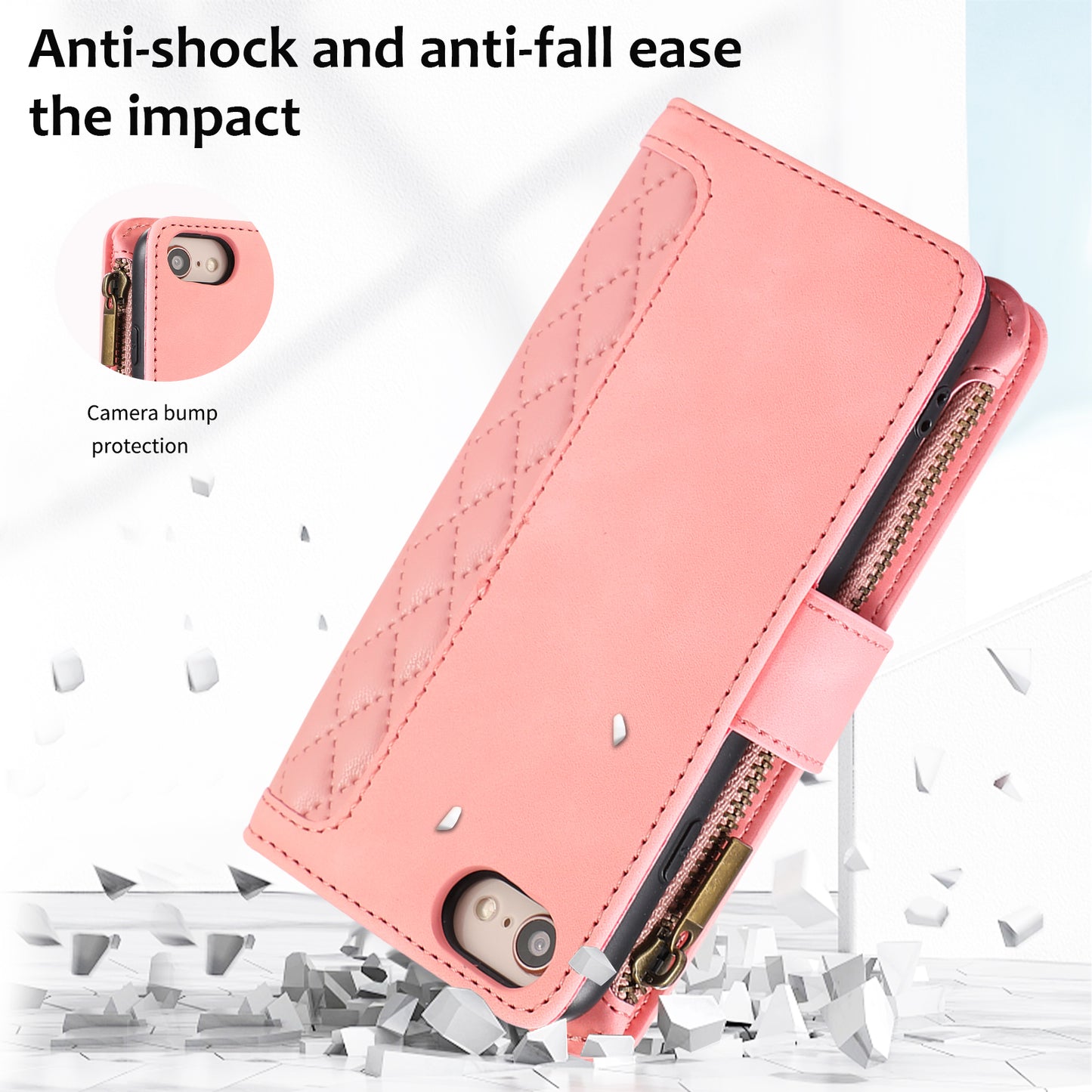 For iPhone 7 / 8 4.7 inch / SE (2022) / (2020) Imprinted Phone Case 9 Card Slots Leather Wallet Stand Cover with Zipper Pocket