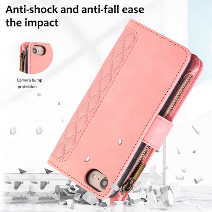 For iPhone 7 / 8 4.7 inch / SE (2022) / (2020) Imprinted Phone Case 9 Card Slots Leather Wallet Stand Cover with Zipper Pocket