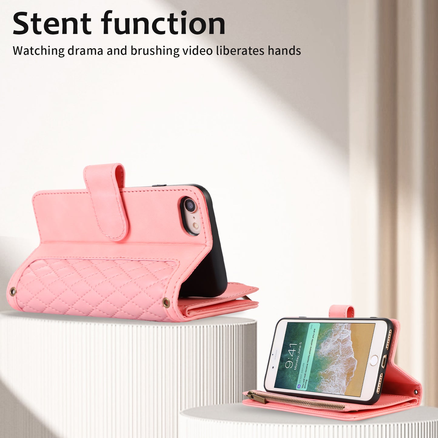 For iPhone 7 / 8 4.7 inch / SE (2022) / (2020) Imprinted Phone Case 9 Card Slots Leather Wallet Stand Cover with Zipper Pocket