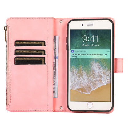 For iPhone 7 / 8 4.7 inch / SE (2022) / (2020) Imprinted Phone Case 9 Card Slots Leather Wallet Stand Cover with Zipper Pocket