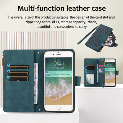 For iPhone 7 / 8 4.7 inch / SE (2022) / (2020) Imprinted Phone Case 9 Card Slots Leather Wallet Stand Cover with Zipper Pocket
