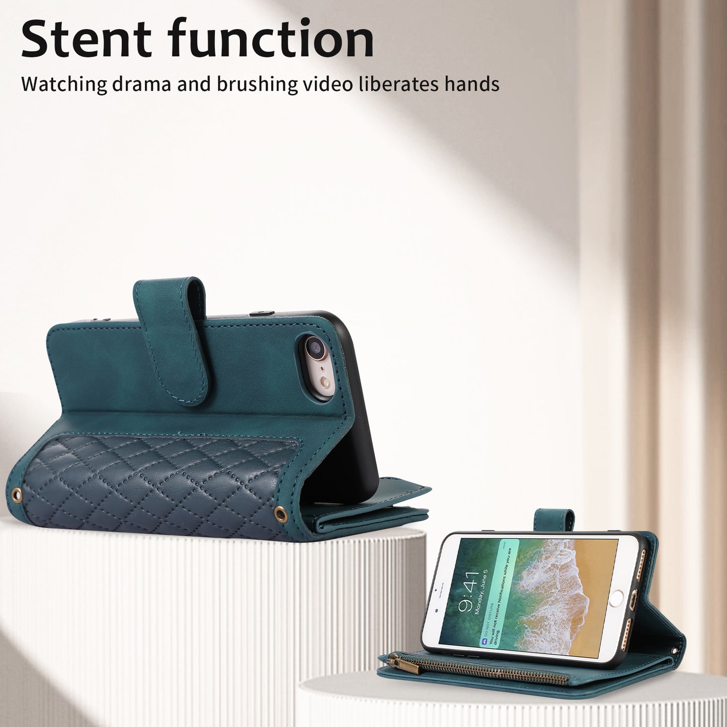 For iPhone 7 / 8 4.7 inch / SE (2022) / (2020) Imprinted Phone Case 9 Card Slots Leather Wallet Stand Cover with Zipper Pocket