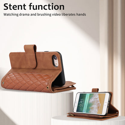 For iPhone 7 / 8 4.7 inch / SE (2022) / (2020) Imprinted Phone Case 9 Card Slots Leather Wallet Stand Cover with Zipper Pocket