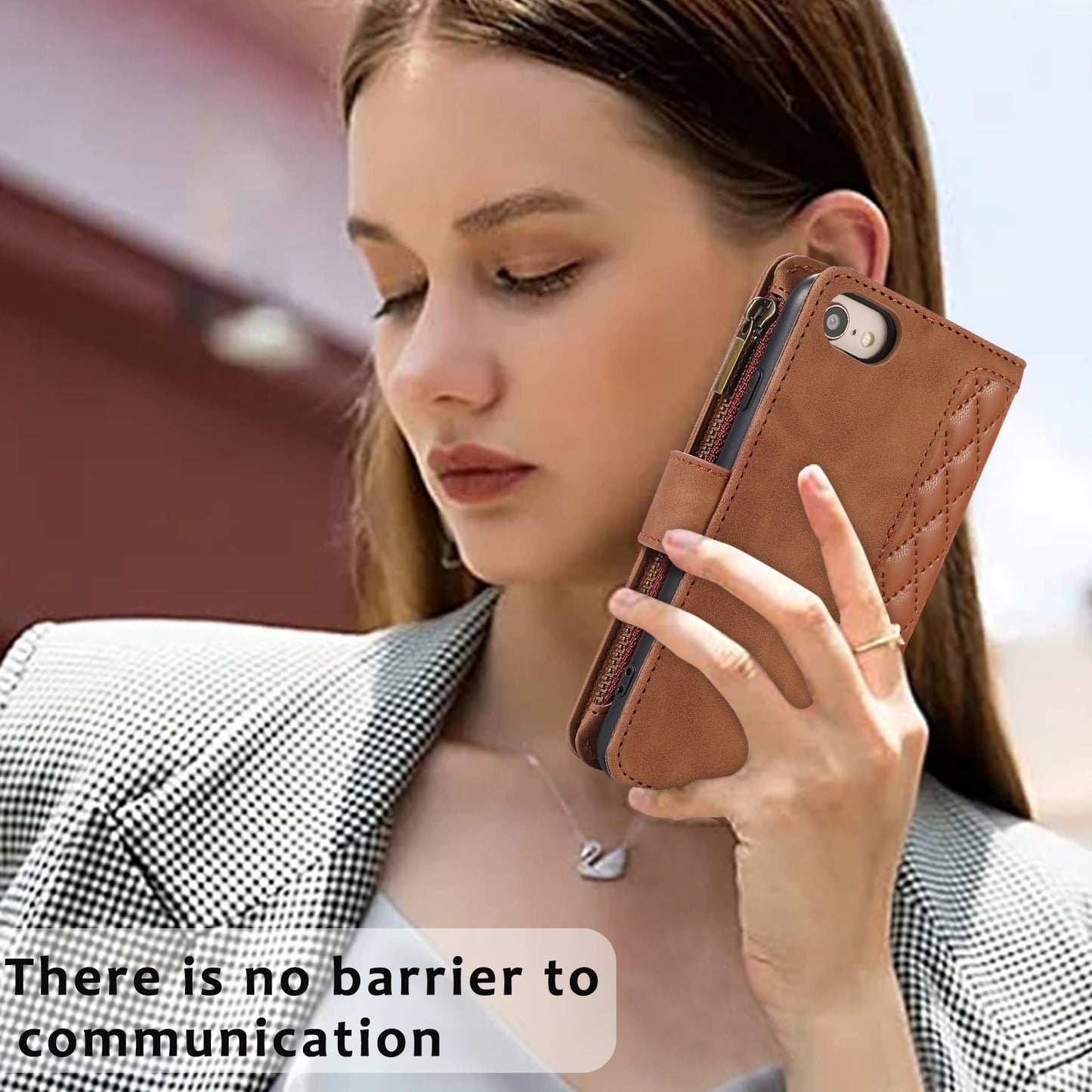 For iPhone 7 / 8 4.7 inch / SE (2022) / (2020) Imprinted Phone Case 9 Card Slots Leather Wallet Stand Cover with Zipper Pocket