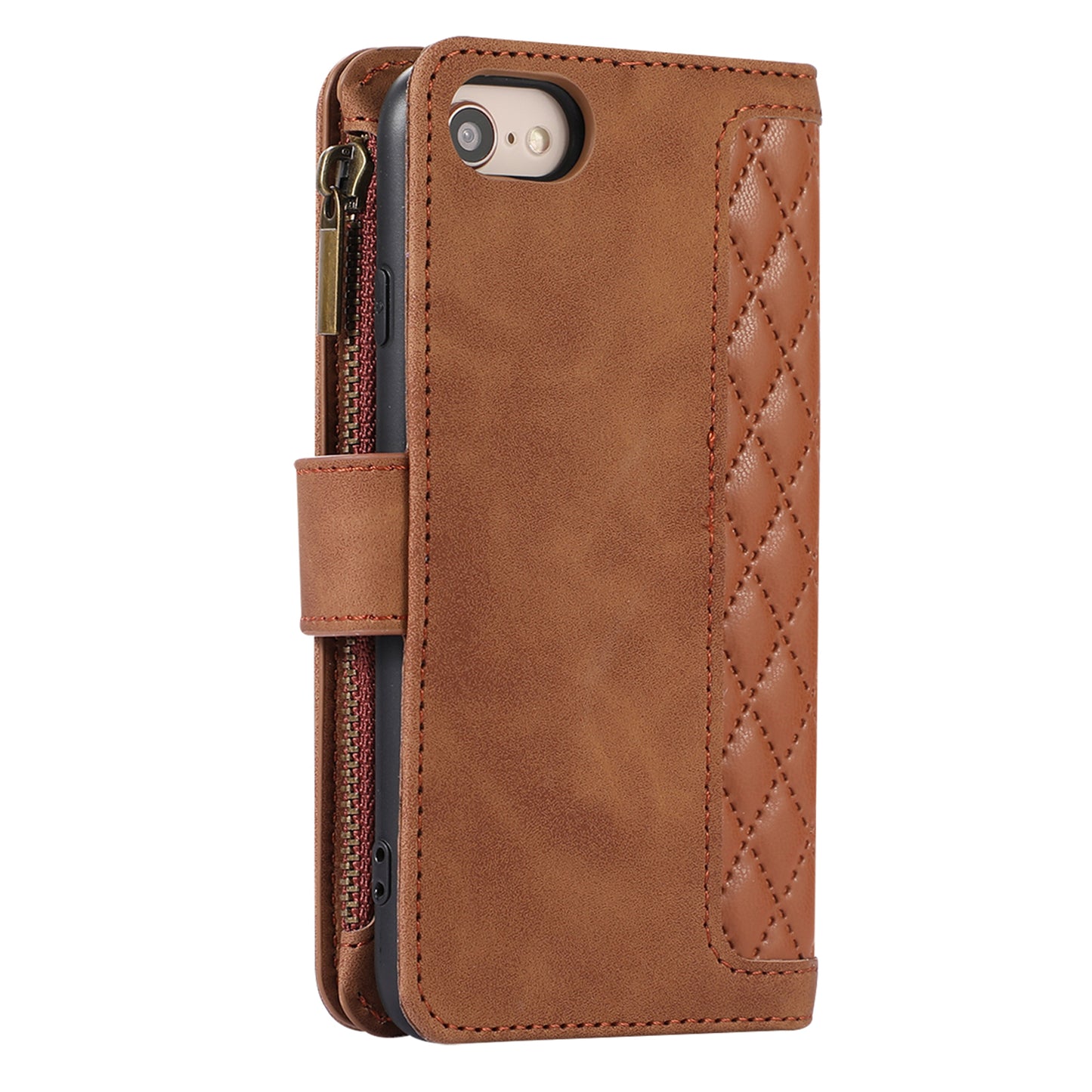 For iPhone 7 / 8 4.7 inch / SE (2022) / (2020) Imprinted Phone Case 9 Card Slots Leather Wallet Stand Cover with Zipper Pocket