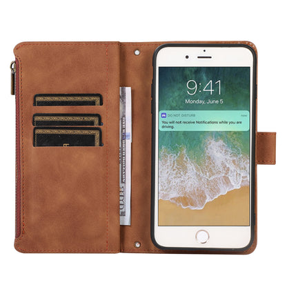 For iPhone 7 / 8 4.7 inch / SE (2022) / (2020) Imprinted Phone Case 9 Card Slots Leather Wallet Stand Cover with Zipper Pocket