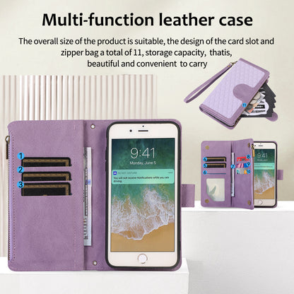 For iPhone 7 / 8 4.7 inch / SE (2022) / (2020) Imprinted Phone Case 9 Card Slots Leather Wallet Stand Cover with Zipper Pocket