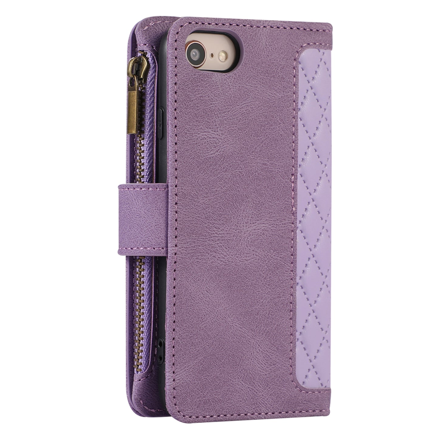 For iPhone 7 / 8 4.7 inch / SE (2022) / (2020) Imprinted Phone Case 9 Card Slots Leather Wallet Stand Cover with Zipper Pocket