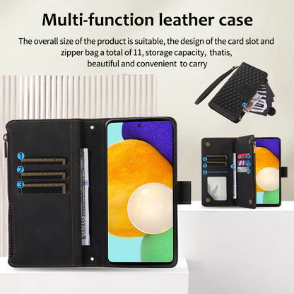 For Samsung Galaxy A32 4G (EU Version) Rhombus Imprint Zipper Pocket Wallet Phone Case Leather Card Holder Stand Cover