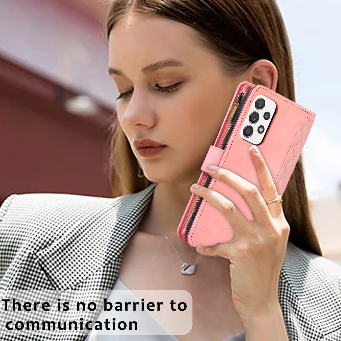 For Samsung Galaxy A32 4G (EU Version) Rhombus Imprint Zipper Pocket Wallet Phone Case Leather Card Holder Stand Cover