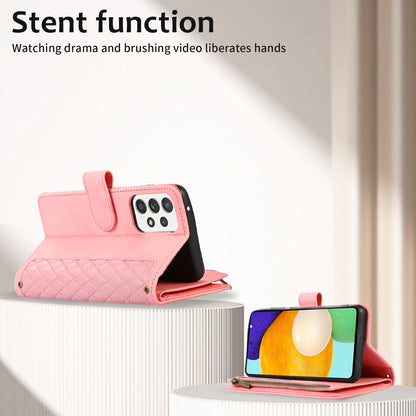 For Samsung Galaxy A32 4G (EU Version) Rhombus Imprint Zipper Pocket Wallet Phone Case Leather Card Holder Stand Cover