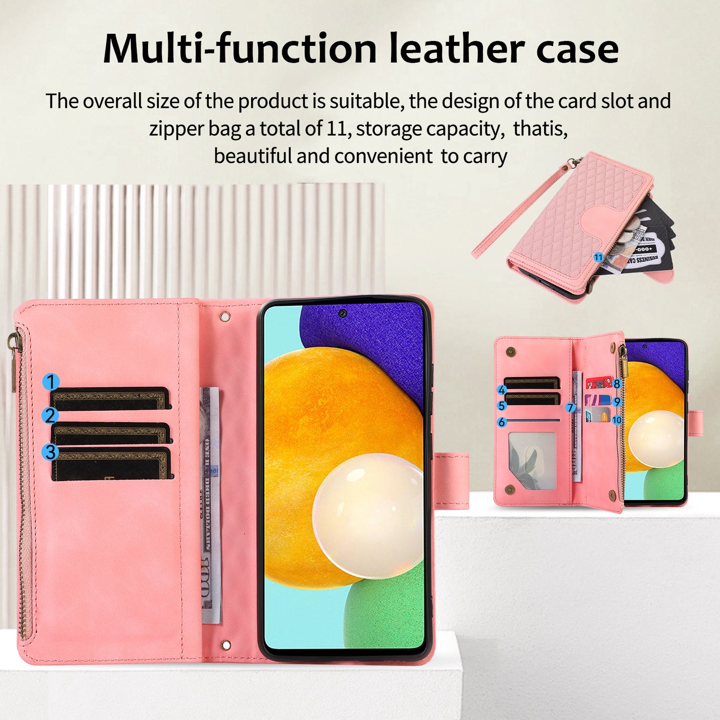 For Samsung Galaxy A32 4G (EU Version) Rhombus Imprint Zipper Pocket Wallet Phone Case Leather Card Holder Stand Cover