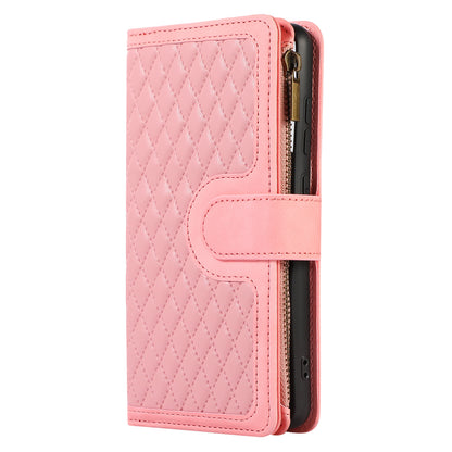 For Samsung Galaxy A32 4G (EU Version) Rhombus Imprint Zipper Pocket Wallet Phone Case Leather Card Holder Stand Cover