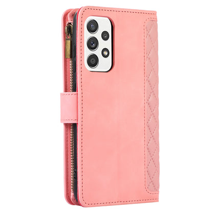 For Samsung Galaxy A32 4G (EU Version) Rhombus Imprint Zipper Pocket Wallet Phone Case Leather Card Holder Stand Cover