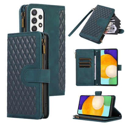 For Samsung Galaxy A32 4G (EU Version) Rhombus Imprint Zipper Pocket Wallet Phone Case Leather Card Holder Stand Cover