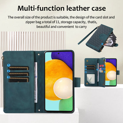 For Samsung Galaxy A32 4G (EU Version) Rhombus Imprint Zipper Pocket Wallet Phone Case Leather Card Holder Stand Cover
