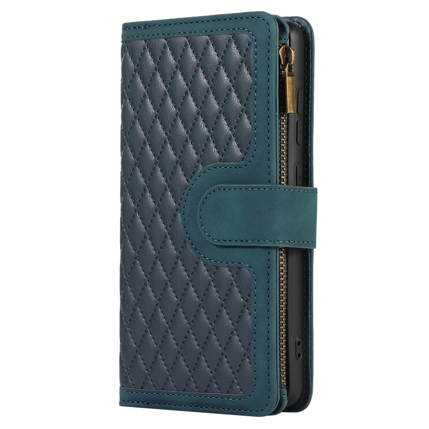 For Samsung Galaxy A32 4G (EU Version) Rhombus Imprint Zipper Pocket Wallet Phone Case Leather Card Holder Stand Cover