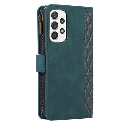 For Samsung Galaxy A32 4G (EU Version) Rhombus Imprint Zipper Pocket Wallet Phone Case Leather Card Holder Stand Cover