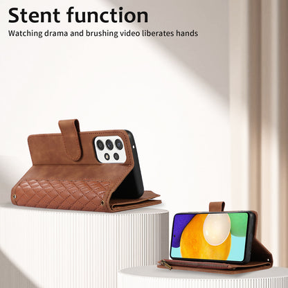 For Samsung Galaxy A32 4G (EU Version) Rhombus Imprint Zipper Pocket Wallet Phone Case Leather Card Holder Stand Cover