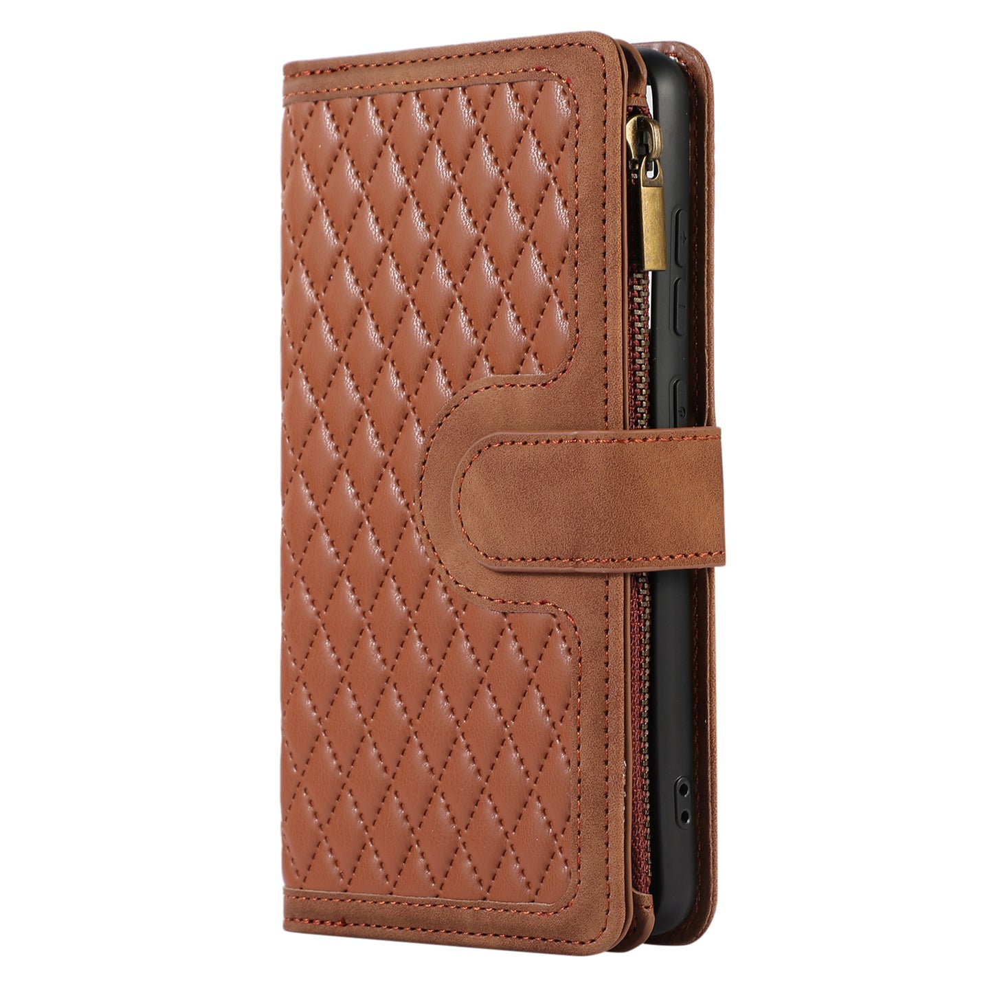 For Samsung Galaxy A32 4G (EU Version) Rhombus Imprint Zipper Pocket Wallet Phone Case Leather Card Holder Stand Cover