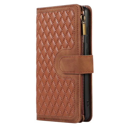 For Samsung Galaxy A32 4G (EU Version) Rhombus Imprint Zipper Pocket Wallet Phone Case Leather Card Holder Stand Cover