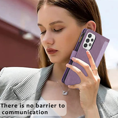 For Samsung Galaxy A32 4G (EU Version) Rhombus Imprint Zipper Pocket Wallet Phone Case Leather Card Holder Stand Cover