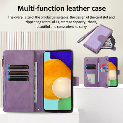 For Samsung Galaxy A32 4G (EU Version) Rhombus Imprint Zipper Pocket Wallet Phone Case Leather Card Holder Stand Cover