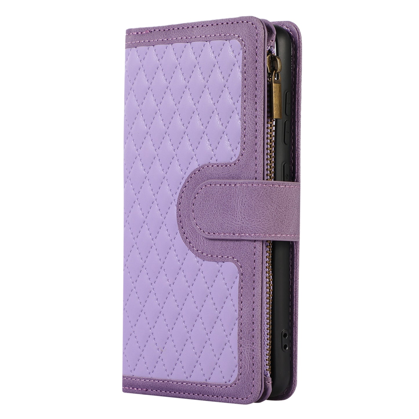 For Samsung Galaxy A32 4G (EU Version) Rhombus Imprint Zipper Pocket Wallet Phone Case Leather Card Holder Stand Cover