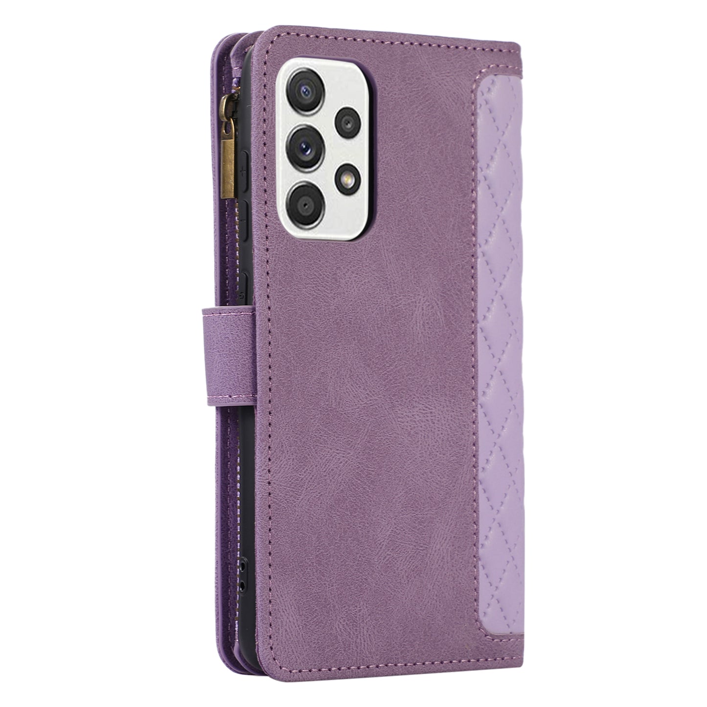 For Samsung Galaxy A32 4G (EU Version) Rhombus Imprint Zipper Pocket Wallet Phone Case Leather Card Holder Stand Cover