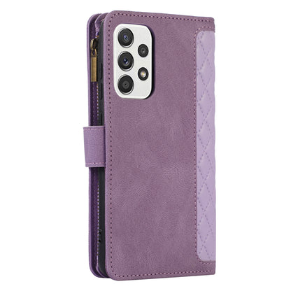 For Samsung Galaxy A32 4G (EU Version) Rhombus Imprint Zipper Pocket Wallet Phone Case Leather Card Holder Stand Cover