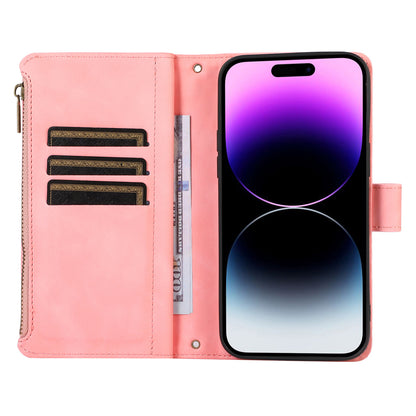 For iPhone 12 Pro Max 6.7 inch Leather Wallet Card Holder Phone Case Rhombus Imprinted Stand Cover with Zipper Pocket