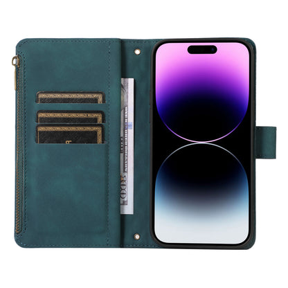 For iPhone 12 Pro Max 6.7 inch Leather Wallet Card Holder Phone Case Rhombus Imprinted Stand Cover with Zipper Pocket
