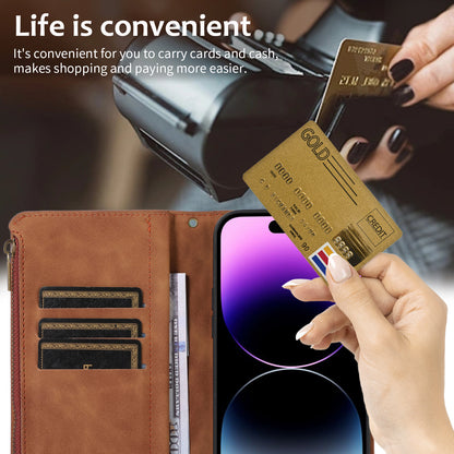 For iPhone 12 Pro Max 6.7 inch Leather Wallet Card Holder Phone Case Rhombus Imprinted Stand Cover with Zipper Pocket