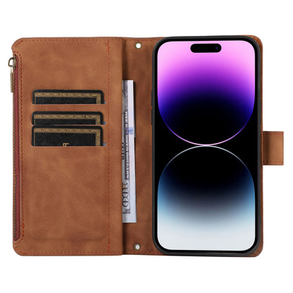 For iPhone 12 Pro Max 6.7 inch Leather Wallet Card Holder Phone Case Rhombus Imprinted Stand Cover with Zipper Pocket