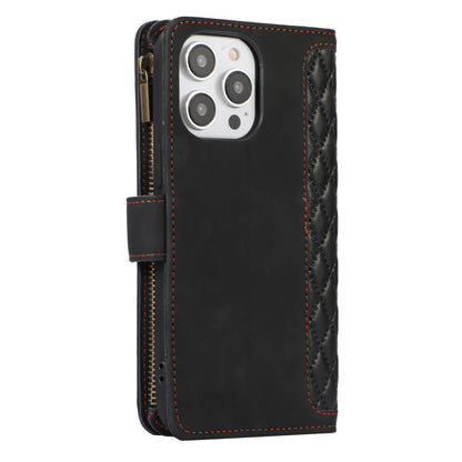 For iPhone 14 Pro Max PU Leather 9 Card Slots Phone Case Imprinted Zipper Pocket Wallet Cover with Stand