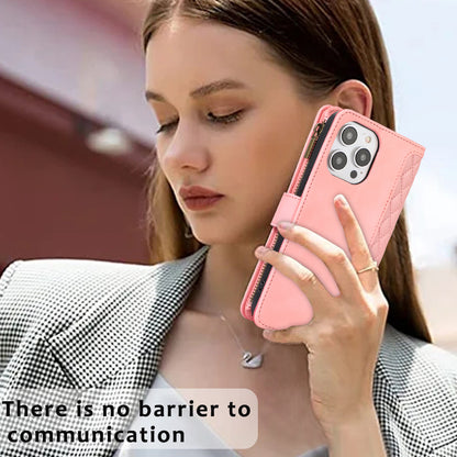 For iPhone 14 Pro Max PU Leather 9 Card Slots Phone Case Imprinted Zipper Pocket Wallet Cover with Stand