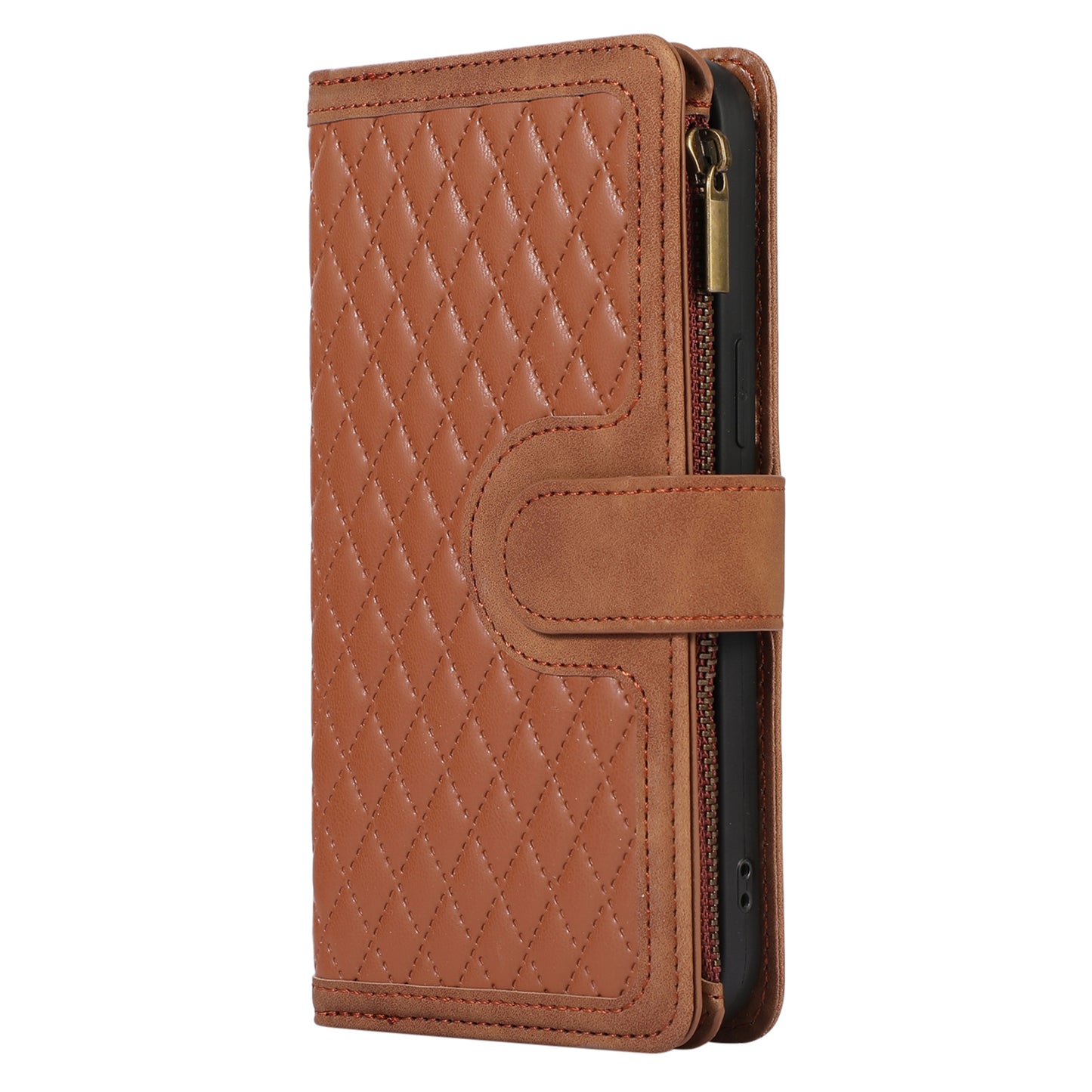 For iPhone 14 Pro Max PU Leather 9 Card Slots Phone Case Imprinted Zipper Pocket Wallet Cover with Stand