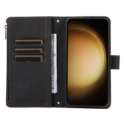 For Samsung Galaxy S23+ Zipper Pocket Leather Wallet Phone Case Rhombus Grid Card Holder Stand Cover