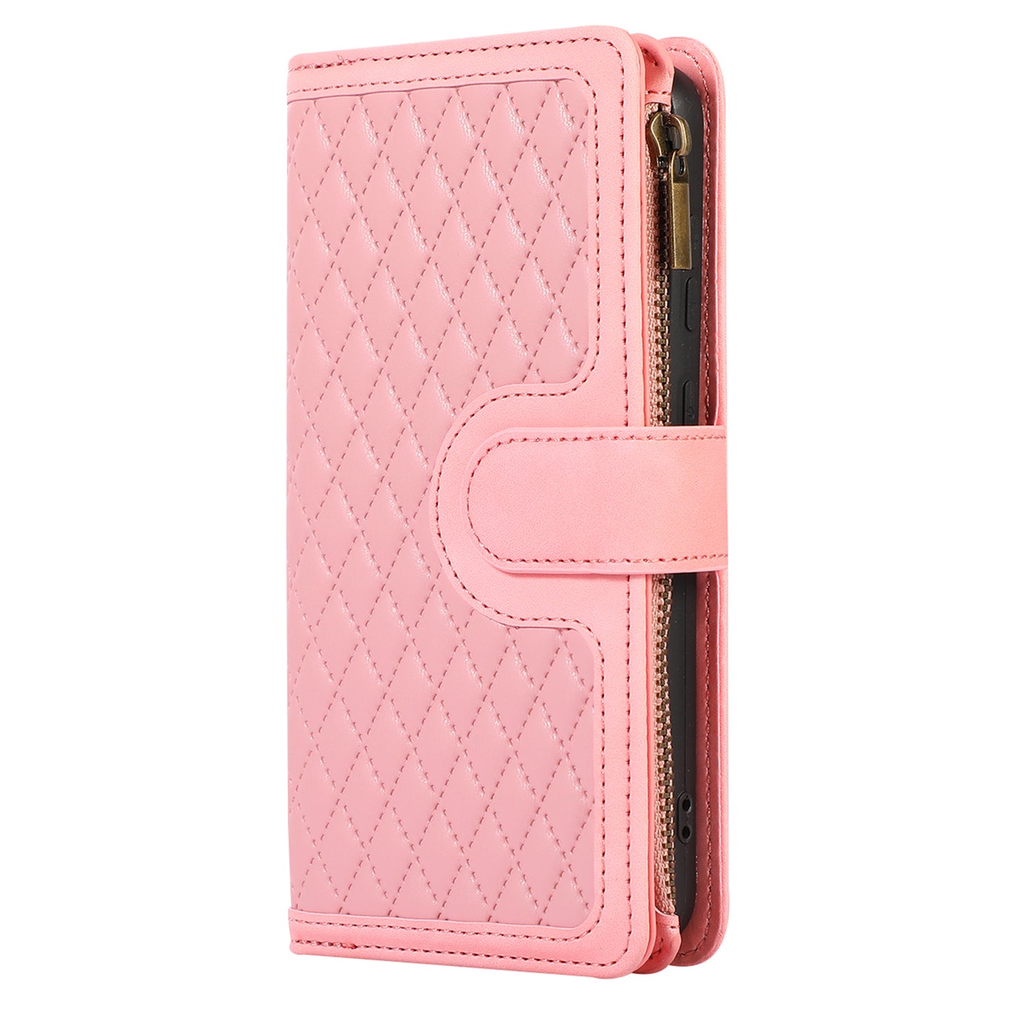 For Samsung Galaxy S23+ Zipper Pocket Leather Wallet Phone Case Rhombus Grid Card Holder Stand Cover