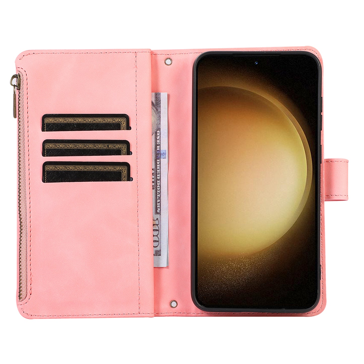 For Samsung Galaxy S23+ Zipper Pocket Leather Wallet Phone Case Rhombus Grid Card Holder Stand Cover