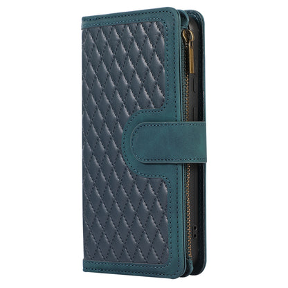 For Samsung Galaxy S23+ Zipper Pocket Leather Wallet Phone Case Rhombus Grid Card Holder Stand Cover