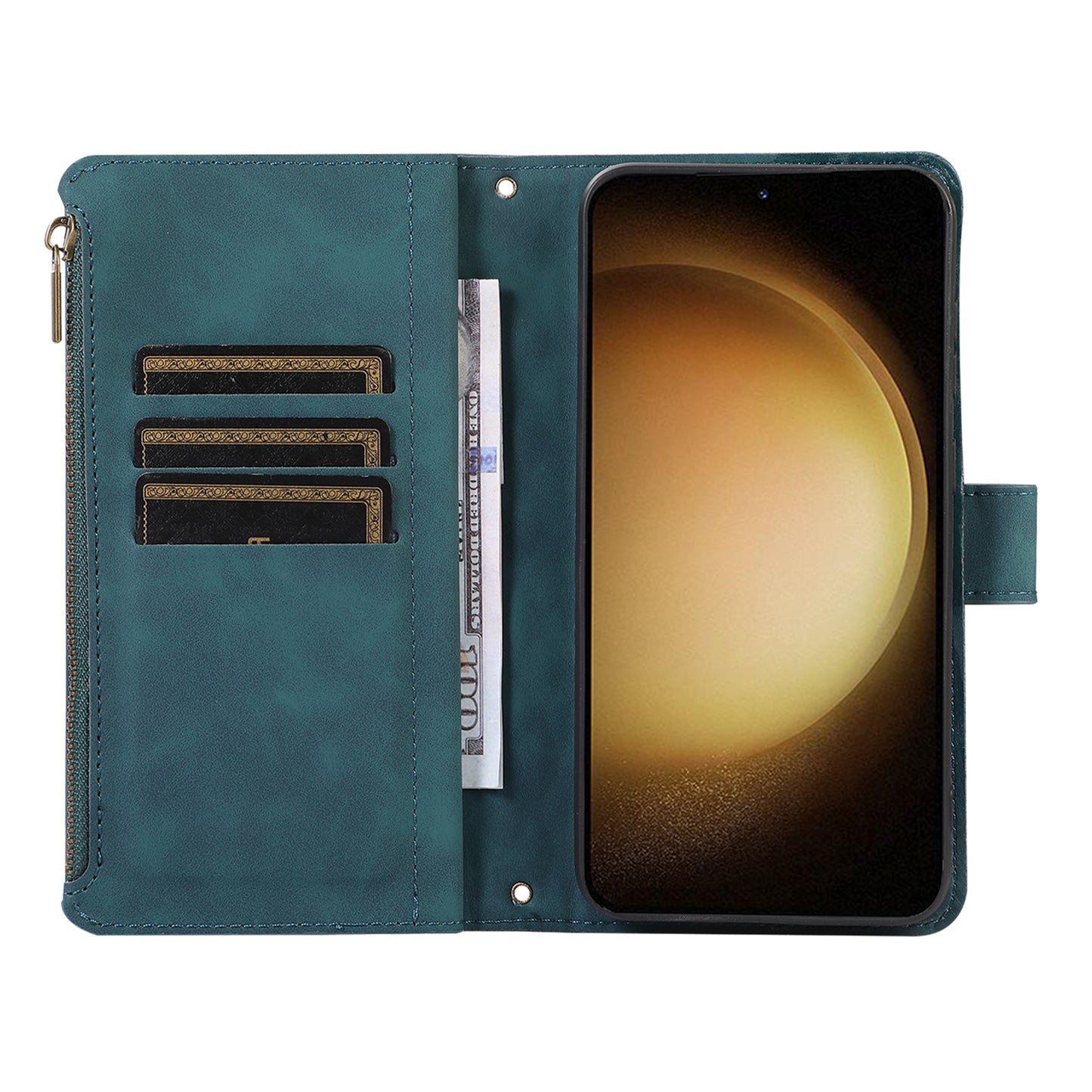 For Samsung Galaxy S23+ Zipper Pocket Leather Wallet Phone Case Rhombus Grid Card Holder Stand Cover